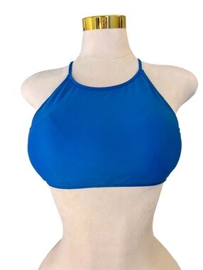 Volcom Womens's L Large Blue High Neck Halter Bikini Top with Cross Back Straps